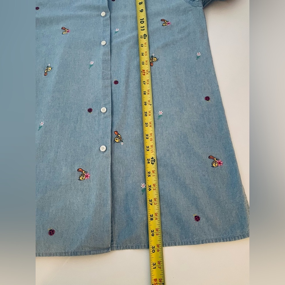 WB Warner Bros. Looney Tunes Tweety Bird Button Up Chambray Blouse Shirt size XS - Picture 15 of 15